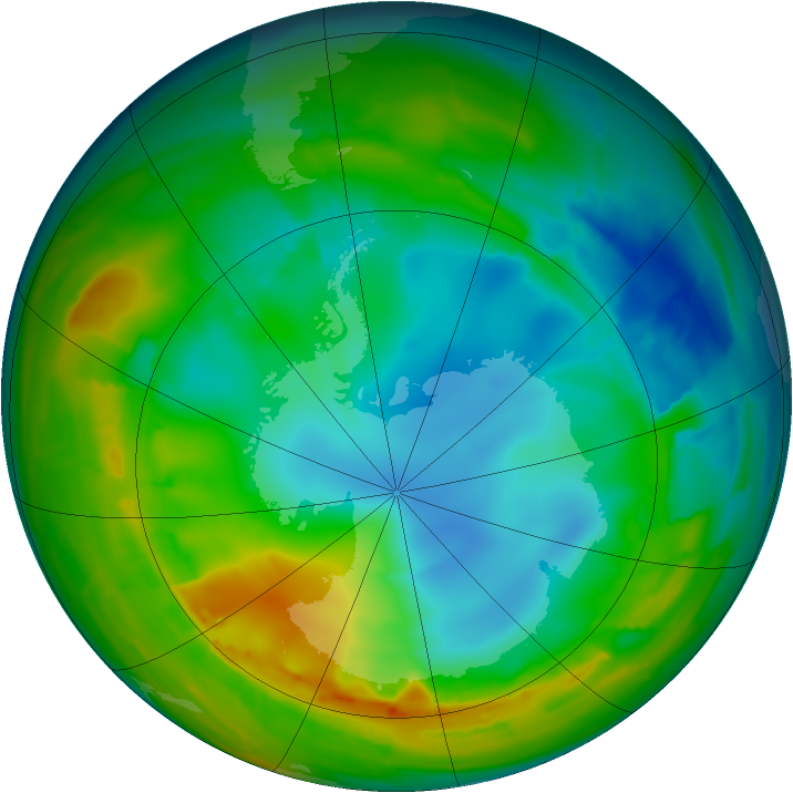 Antarctic ozone map for 02 August 2010